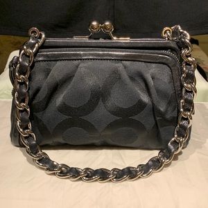 Coach Vintage Signature evening/day bag w/thick silver & leather chain. Like New